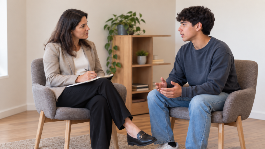 Postulante conversando con una profesional en una sesión de preparación – Curso de Evaluación Psicológica CEPRIEM